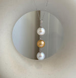 Elly’s 3pcs 11-11.2mm Edison Pears Pendant: Extreme luster mirrored, white golden blue pearls, 5.5cm, s925 silver necklace set. gift for her daily jewelry