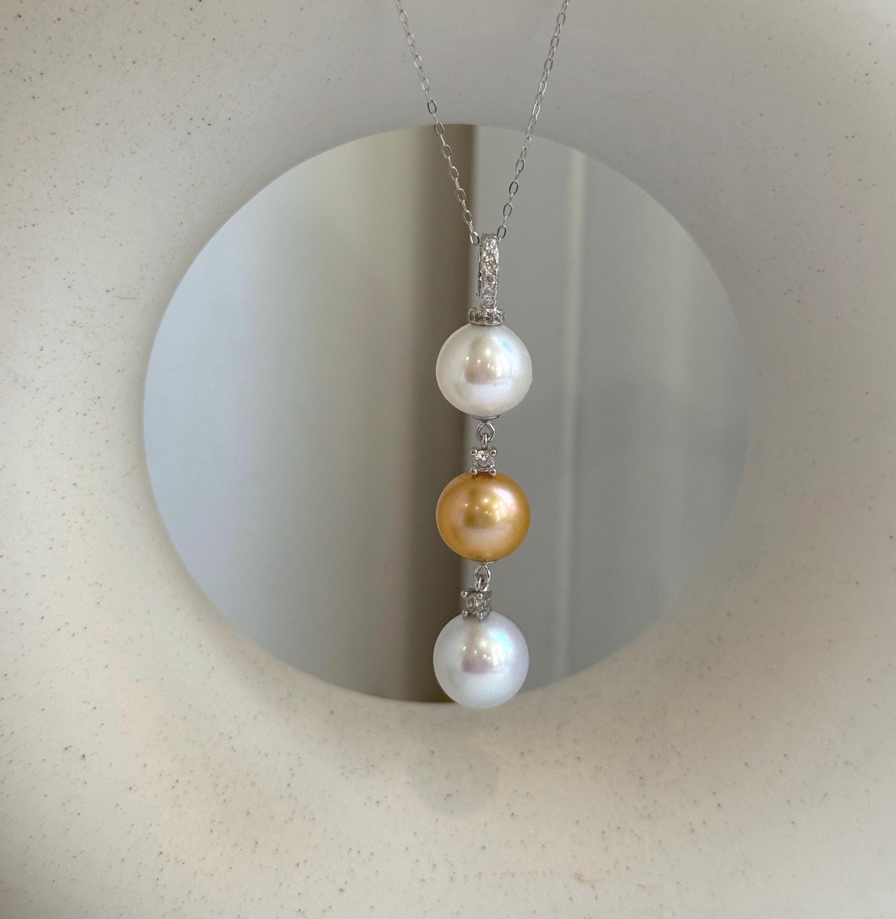Elly’s 3pcs 11-11.2mm Edison Pears Pendant: Extreme luster mirrored, white golden blue pearls, 5.5cm, s925 silver necklace set. gift for her daily jewelry