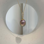 Elly’s Insale 13mm metallic rose gold Edison Pearl pendant: Extreme luster mirrored, S925 silver minimalist pendant chain set. daily pearl pendant
