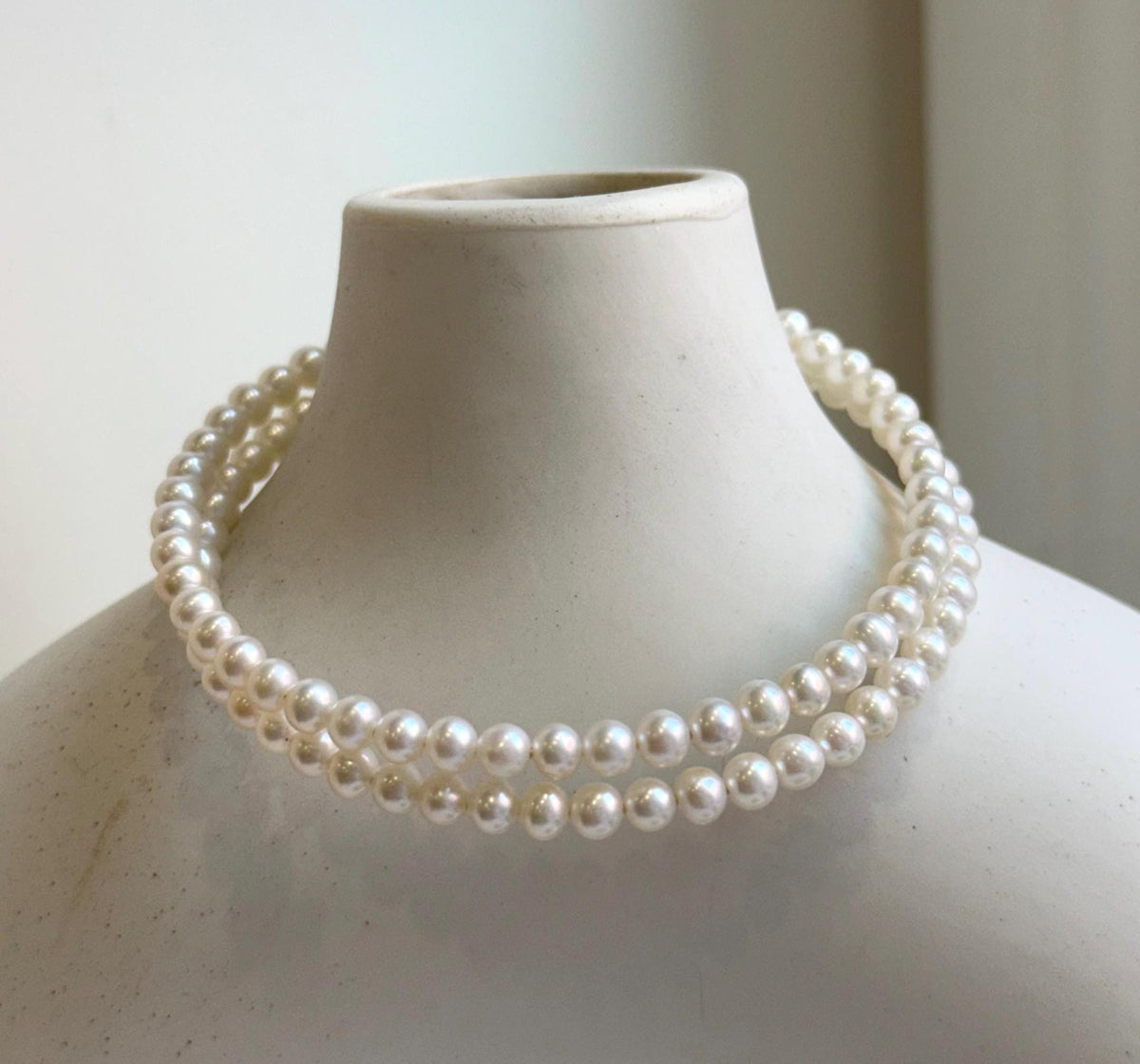 Hui Elly’s Double layers adjustable Bracelet 4.2-4.4mm white small pearls:   extremely luster mirrored, 6.5cm dia. gift for her daily office bracelet