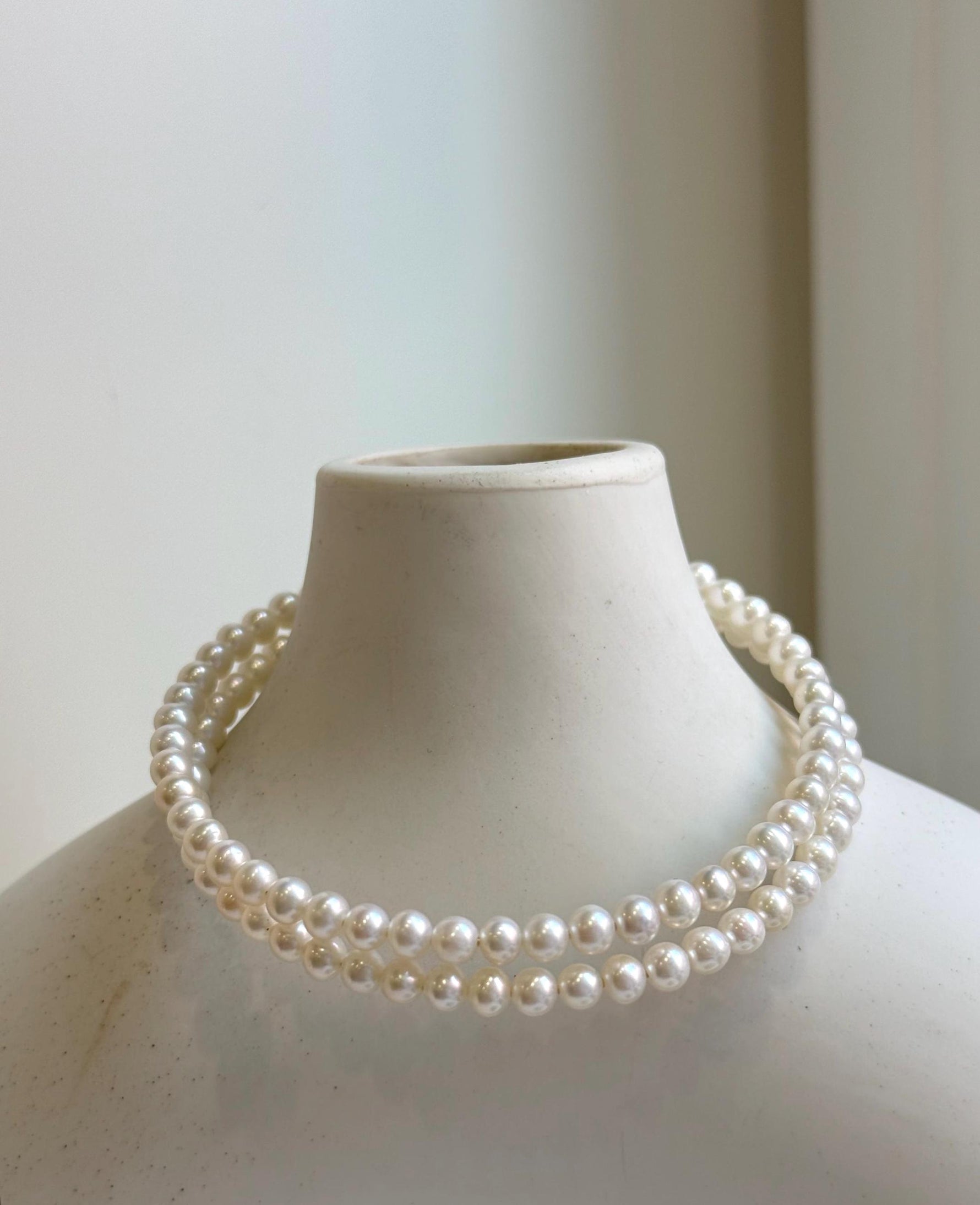 Hui Elly’s Double layers adjustable Bracelet 4.2-4.4mm white small pearls:   extremely luster mirrored, 6.5cm dia. gift for her daily office bracelet