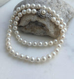 Elly’s 7.1-7.5mm 58pcs Akoya off white ocean pearls necklace:Extreme luster mirrored, knotted, 18.3”, S925 silver necklace strand. gift for her wedding