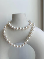 Elly’s 7.1-7.5mm 58pcs Akoya off white ocean pearls necklace:Extreme luster mirrored, knotted, 18.3”, S925 silver necklace strand. gift for her holiday