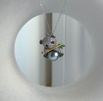 Elly’s 10.3mm Tahitian silver platinum Ocean Panda Brooch Pendant 2in1: Extreme Luster mirrored, 2.2x2.3cm, gift for her