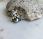 Elly’s 10.3mm Tahitian silver platinum Ocean Panda Brooch Pendant 2in1: Extreme Luster mirrored, 2.2x2.3cm, gift for her