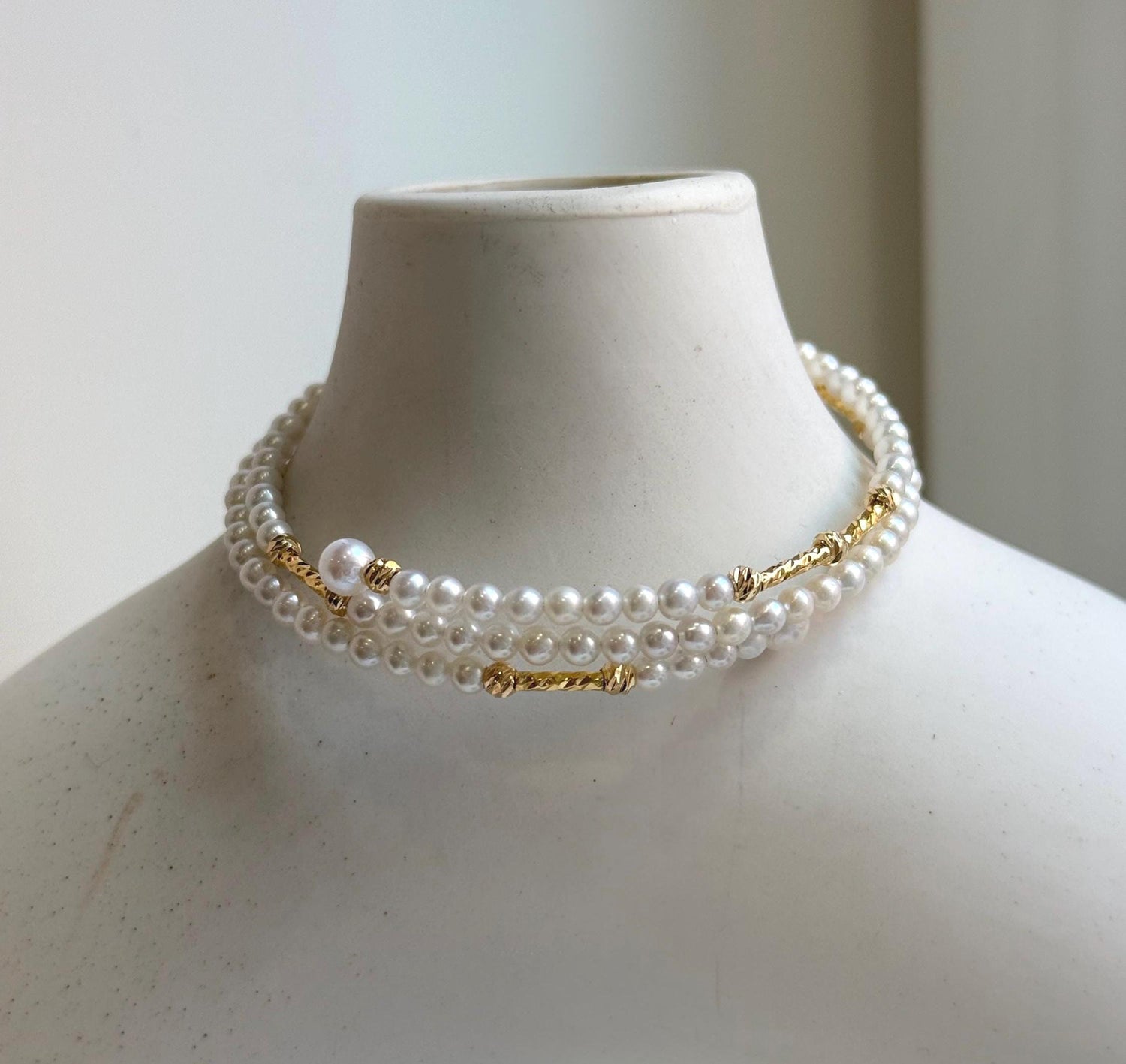 Elly’s Double layers Bracelet 3.1-3.5mm white small pearls:   extremely luster mirrored, 5.5cm dia. gift for her birthday