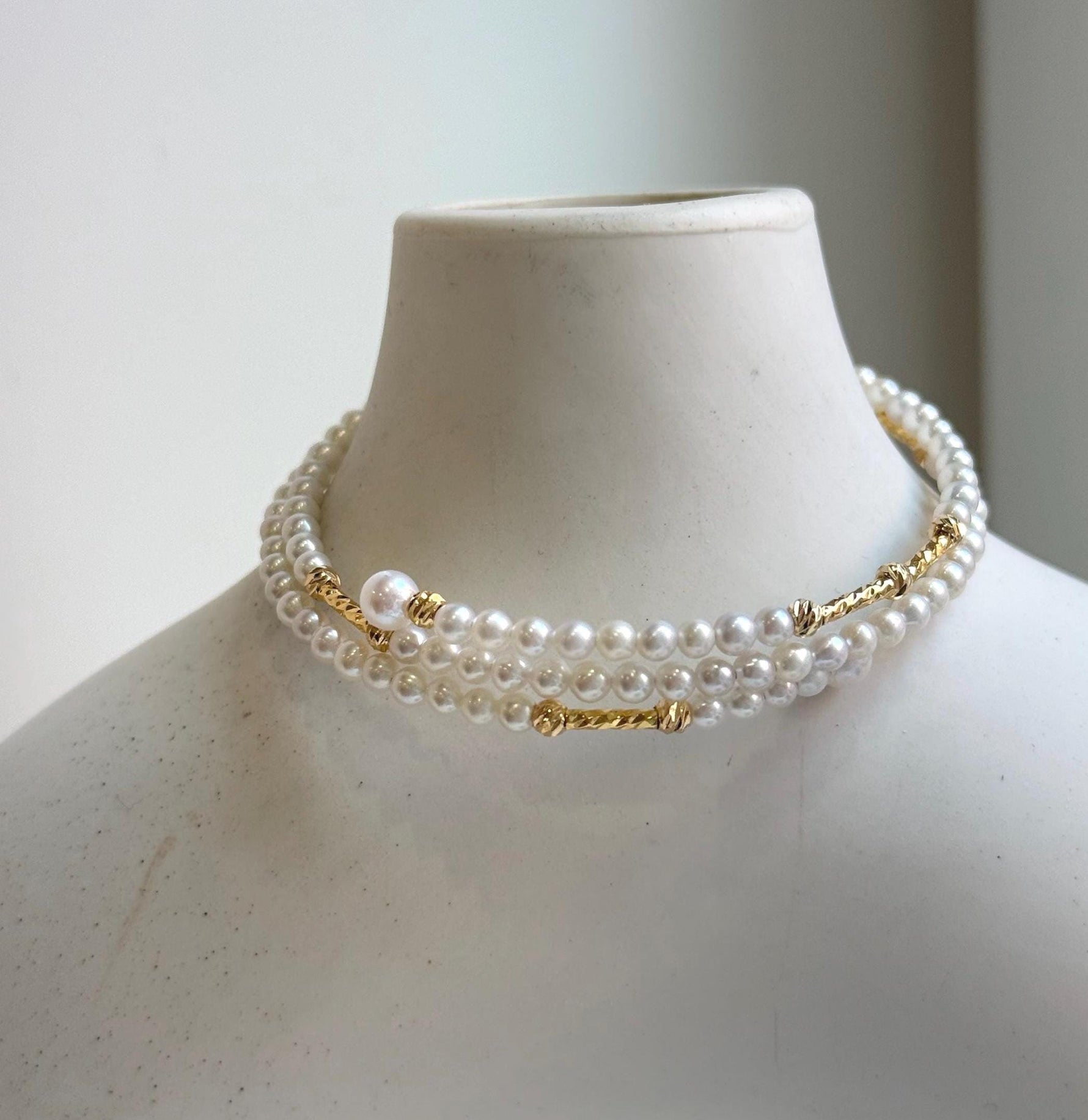 Elly’s Double layers Bracelet 3.1-3.5mm white small pearls:   extremely luster mirrored, 5.5cm dia. gift for her daily office bracelet