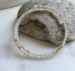 Elly’s Double layers Bracelet 3.1-3.5mm white small pearls:   extremely luster mirrored, 5.5cm dia. gift for her daily office bracelet