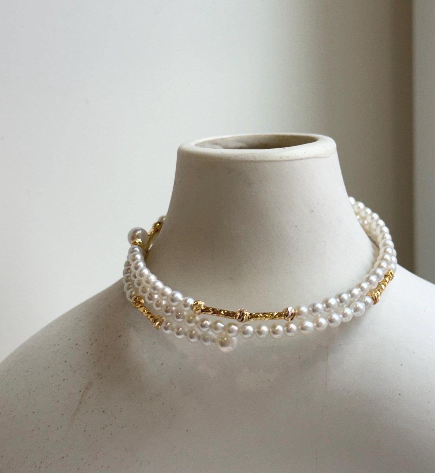 Elly’s Double layers Bracelet 3.1-3.5mm white small pearls:   extremely luster mirrored, 5.5cm dia. gift for her daily office bracelet