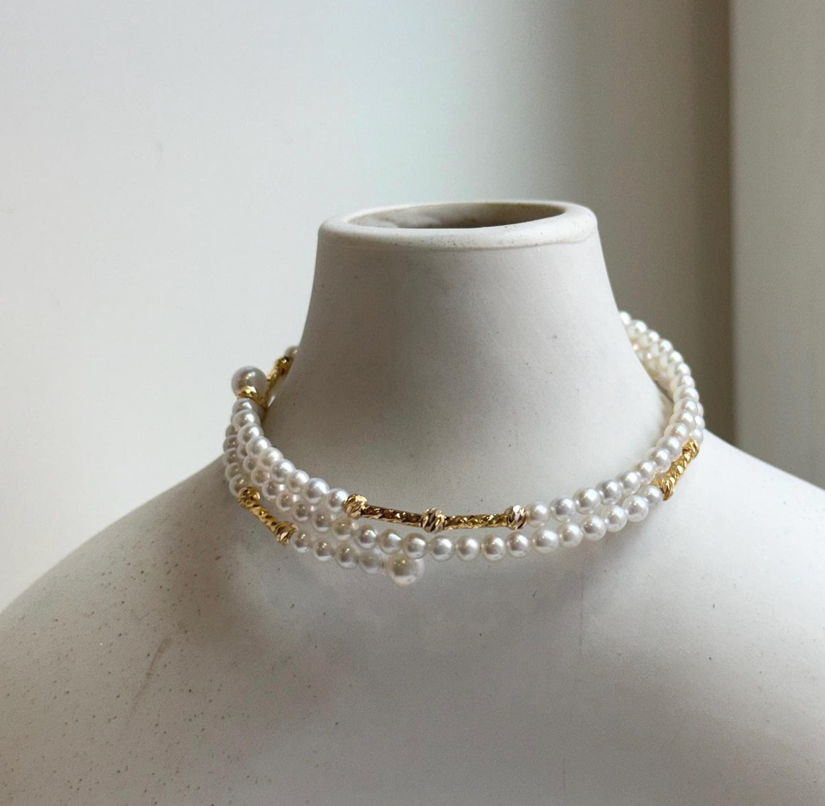 Elly’s Double layers Bracelet 3.1-3.5mm white small pearls:   extremely luster mirrored, 5.5cm dia. gift for her daily office bracelet
