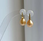 Elly’s 9.6mm South sea deep golden ocean Pearls Earrings: Strong luster, 2cm high, S925 silver cool earrings. gift for her daily office earrings