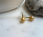 Elly’s 9.6mm South sea deep golden ocean Pearls Earrings: Strong luster, 2cm high, S925 silver cool earrings. gift for her