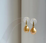 Elly’s 9.6mm South sea deep golden ocean Pearls Earrings: Strong luster, 2cm high, S925 silver cool earrings. gift for her
