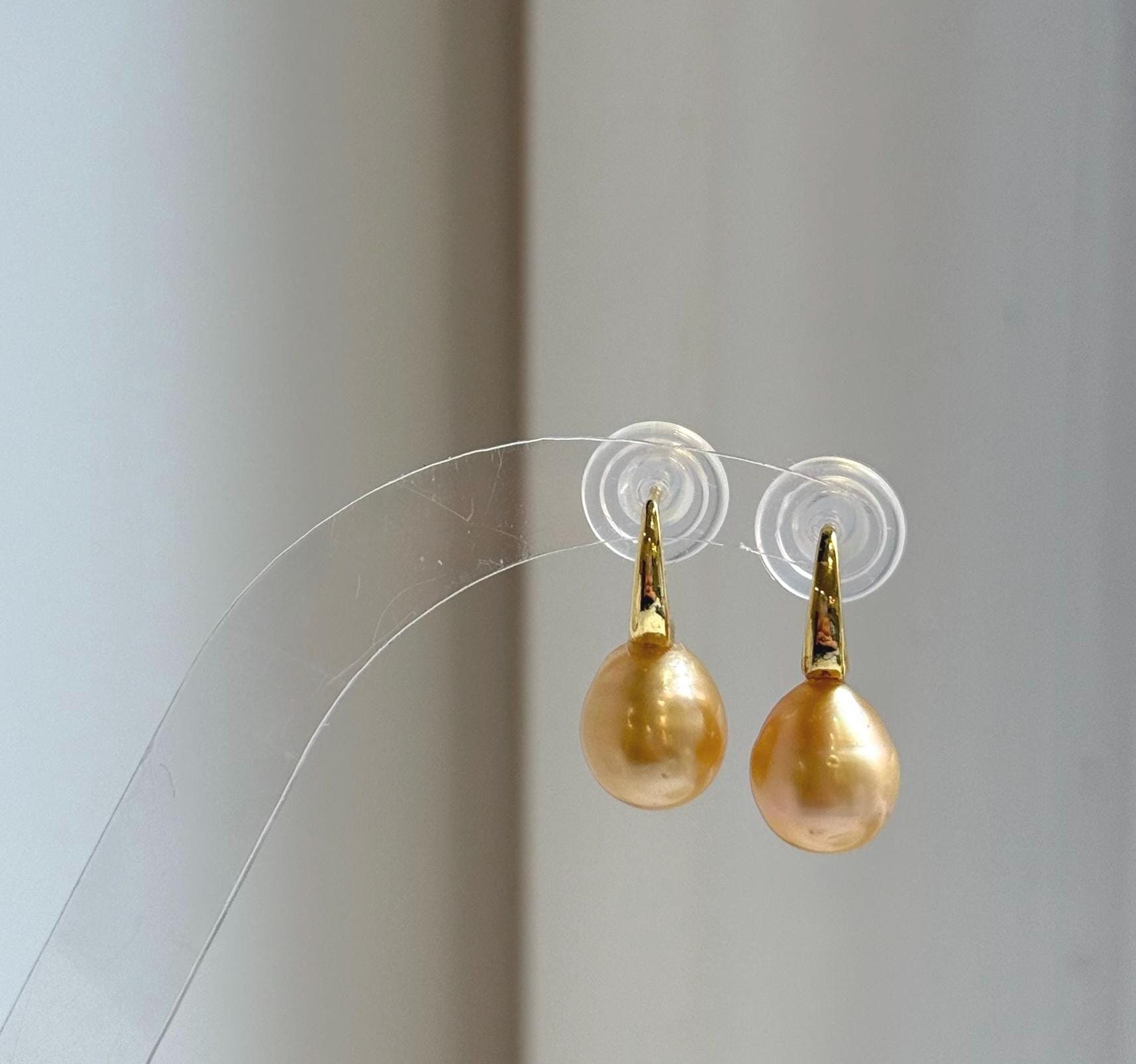 Elly’s 9.6mm South sea deep golden ocean Pearls Earrings: Strong luster, 2cm high, S925 silver cool earrings. gift for her