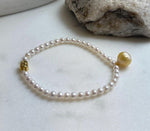 Elly’s Set 10.8mmSouth sea carved golden ocean Freshwater white pearls necklace:Extreme luster, 7.5”, S925 silver bracelet.