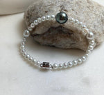 Elly’s Set 11.2mm Tahitian ocean Freshwater white pearls bracelet:Extreme luster mirrored, 7.3”, S925 silver bracelet. gift for her anniversary