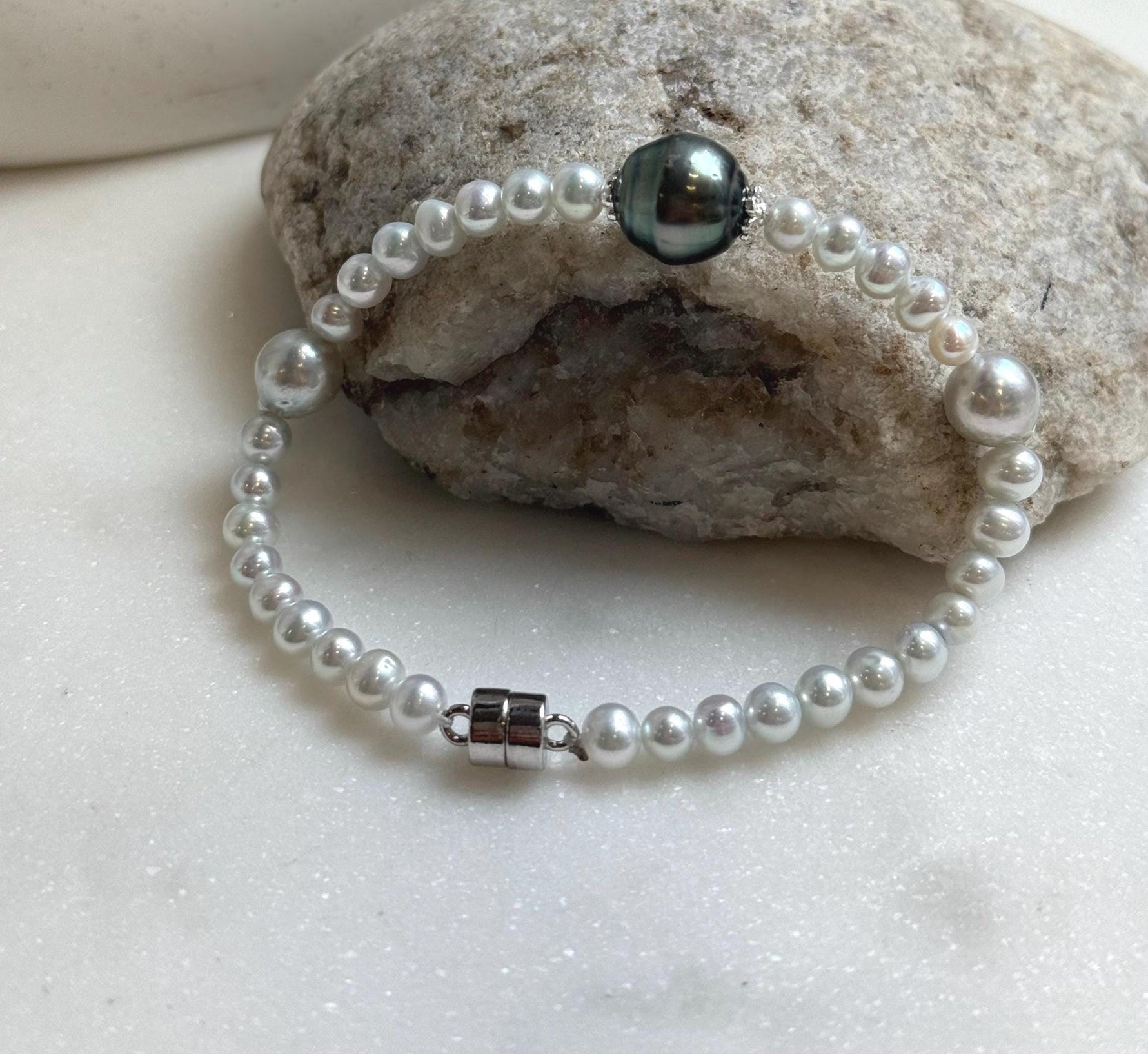 Elly’s Set 11.2mm Tahitian ocean Freshwater white pearls bracelet:Extreme luster mirrored, 7.3”, S925 silver bracelet. gift for her anniversary