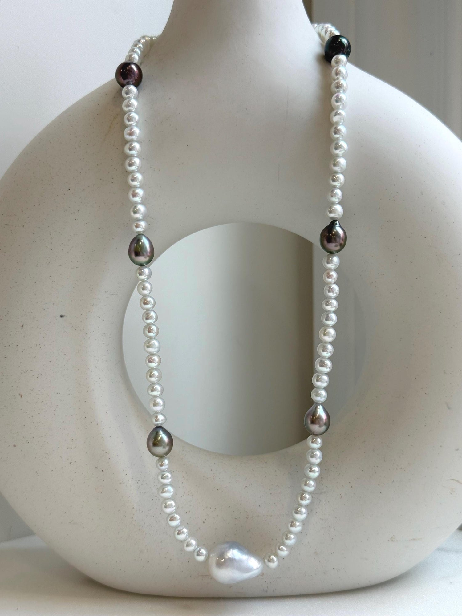 Elly’s Australian white Tahitian ocean pearls necklace: Extreme luster mirrored, to 12.5mm, s925 silver necklace.gift for her