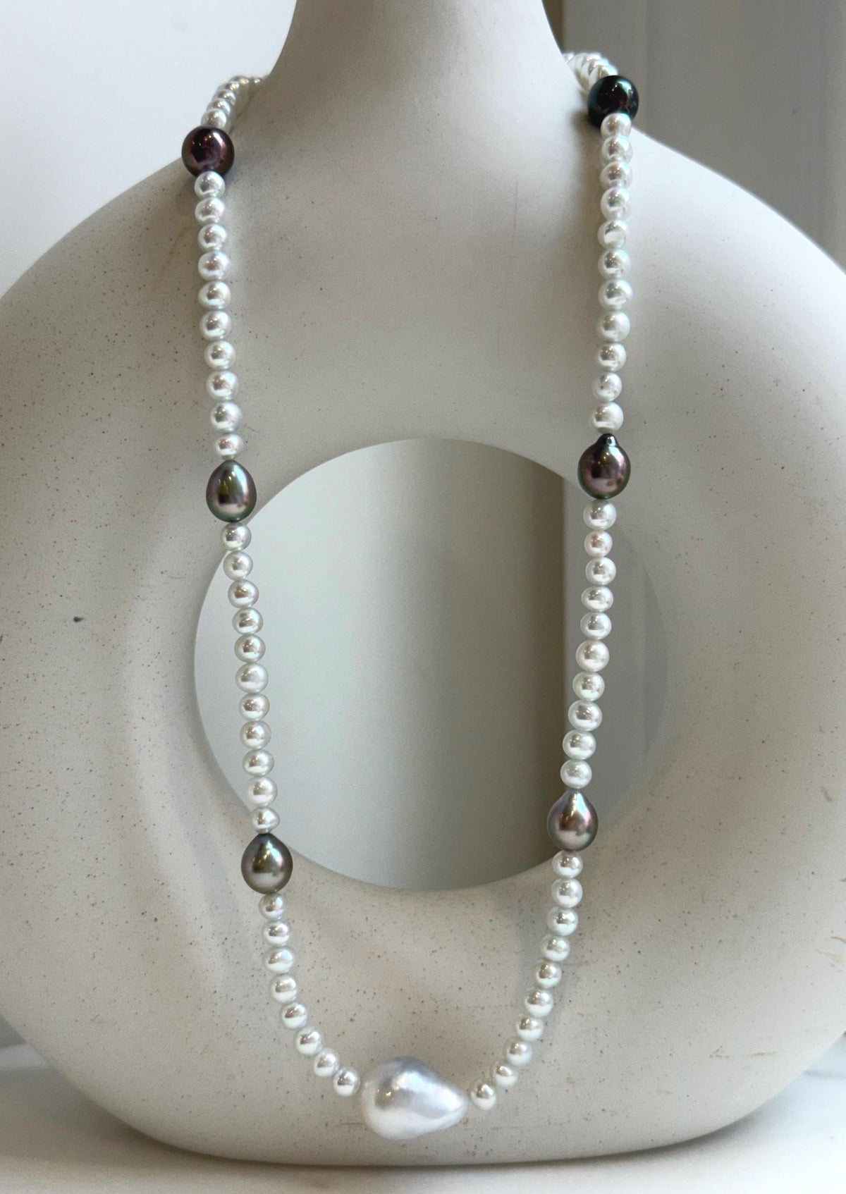Elly’s Australian white Tahitian ocean pearls necklace: Extreme luster mirrored, to 12.5mm, s925 silver necklace.gift for her daily office pearls necklace