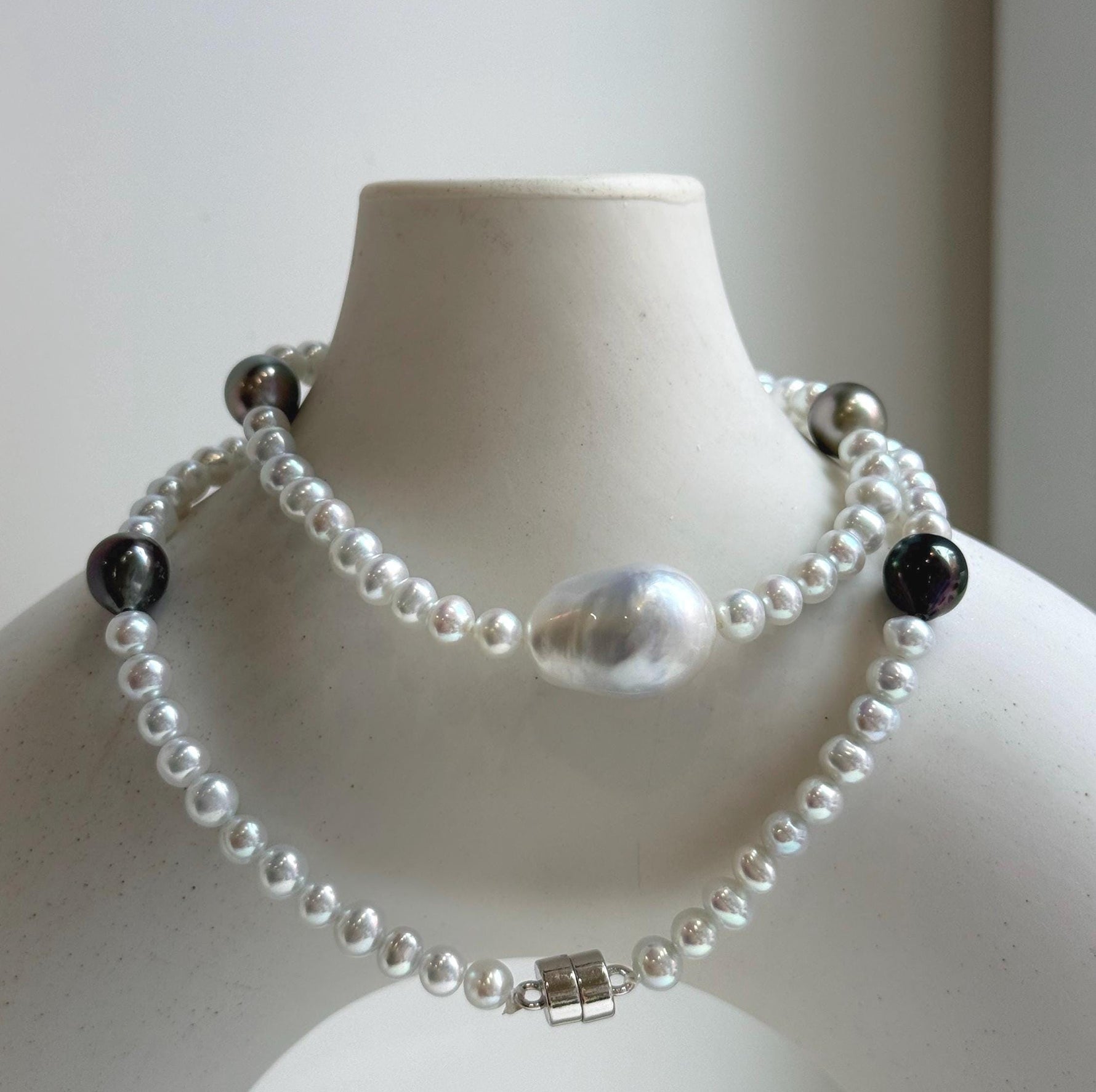 Elly’s Australian white Tahitian ocean pearls necklace: Extreme luster mirrored, to 12.5mm, s925 silver necklace.gift for her