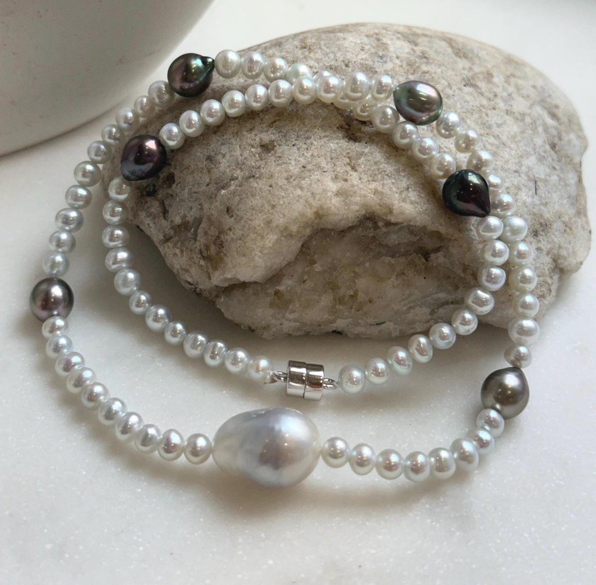 Elly’s Australian white Tahitian ocean pearls necklace: Extreme luster mirrored, to 12.5mm, s925 silver necklace.gift for her