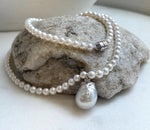 Elly’s Australian white Tahitian ocean Freshwater white pearls necklace: Extreme luster mirrored, 17.9”, s925 silver necklace. high quality pearls necklace strand.
