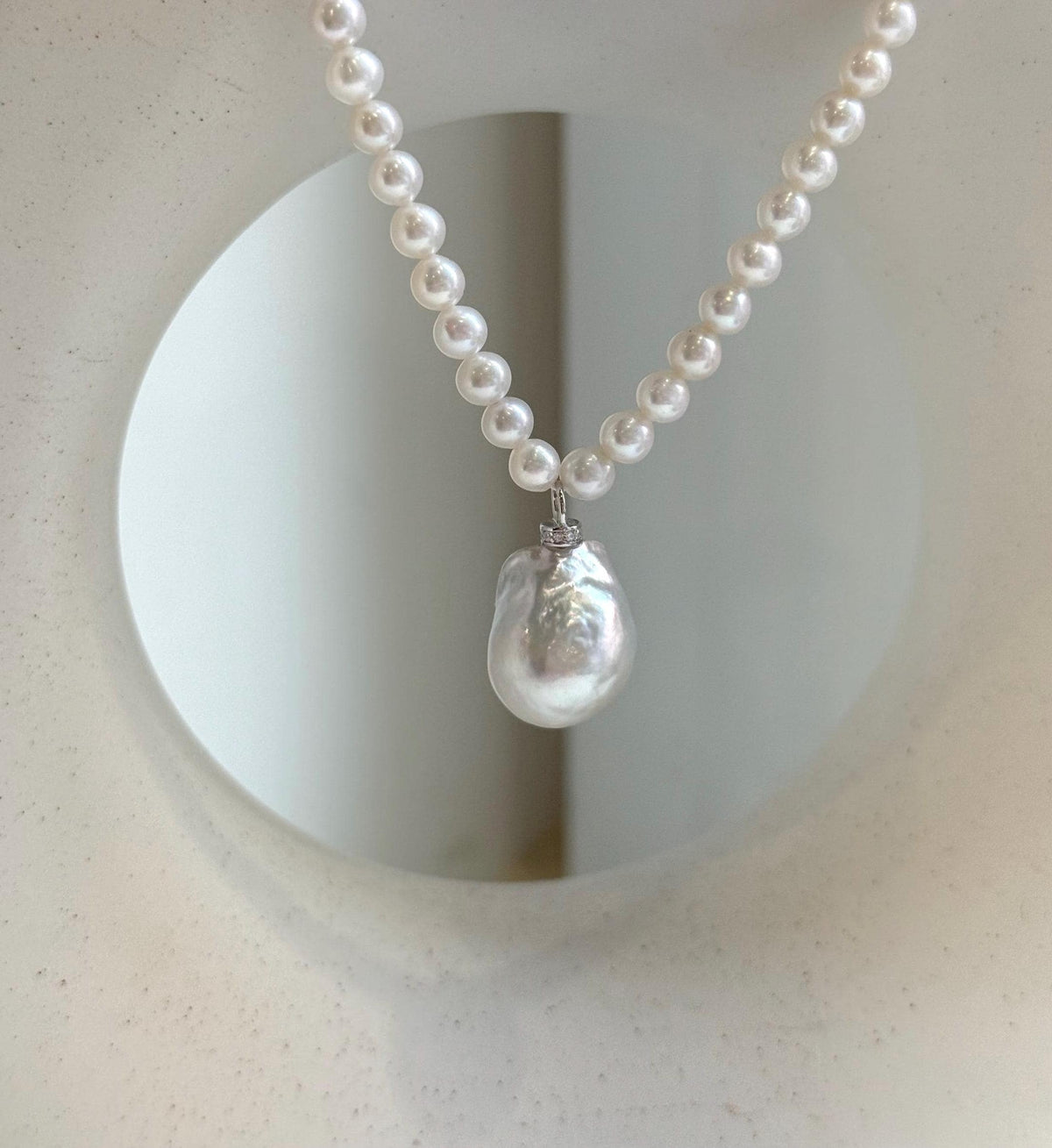 Elly’s Australian white Tahitian ocean Freshwater white pearls necklace: Extreme luster mirrored, 17.9”, s925 silver necklace. high quality fancy pearls necklace strand.