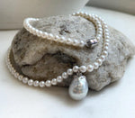 Elly’s Australian white Tahitian ocean Freshwater white pearls necklace: Extreme luster mirrored, 17.9”, s925 silver necklace. high quality pearls necklace strand.