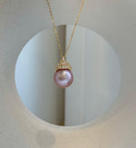 Elly’s Insale 13.7mm rose mauve Edison Pearl pendant: Extreme luster mirrored, 2.2cm S925 silver minimalist pendant chain set. gift for her