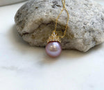 Elly’s Insale 13.7mm rose mauve Edison Pearl pendant: Extreme luster mirrored, 2.2cm S925 silver minimalist pendant chain set. gift for her birthday