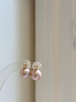 Elly’s 5A 11.4mm Edison Rose Pearls Earrings studs: Extreme luster Mirrored, S925 silver Classic earrings studs with zircon. gift for her