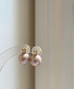 Elly’s 5A 11.4mm Edison Rose Pearls Earrings studs: Extreme luster Mirrored, S925 silver Classic earrings studs with zircon. gift for her retirement