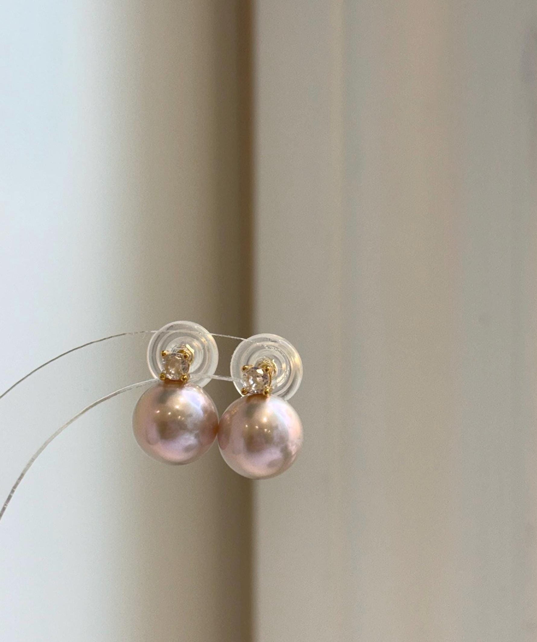 Elly’s 5A 11.4mm Edison Rose Pearls Earrings studs: Extreme luster Mirrored, S925 silver Classic earrings studs with zircon. gift for her retirement