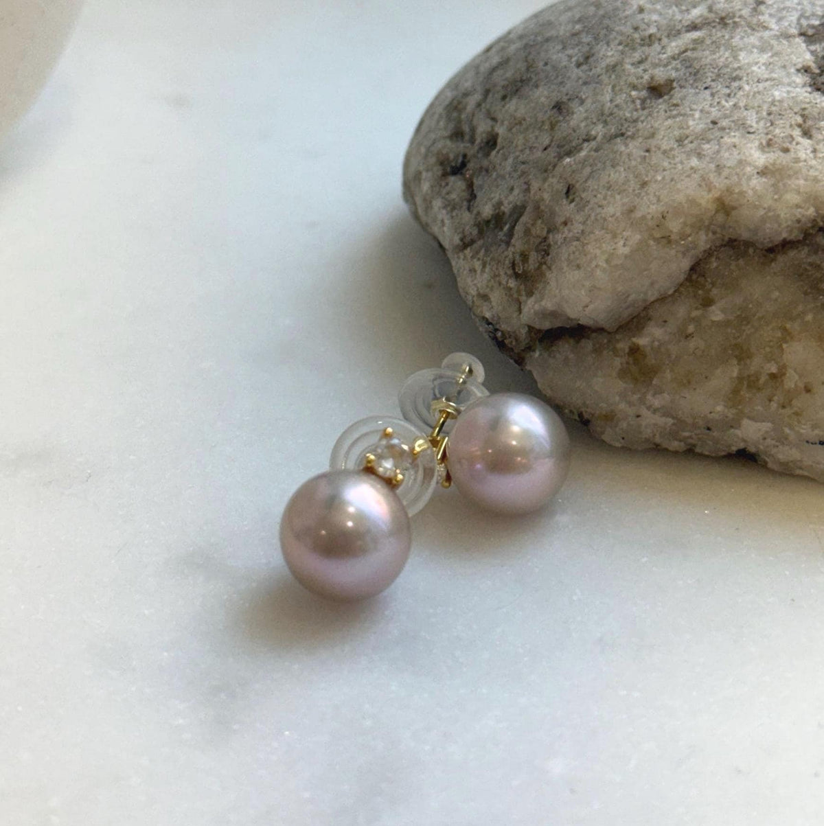 Elly’s 5A 11.4mm Edison Rose Pearls Earrings studs: Extreme luster Mirrored, S925 silver Classic earrings studs with zircon. gift for her