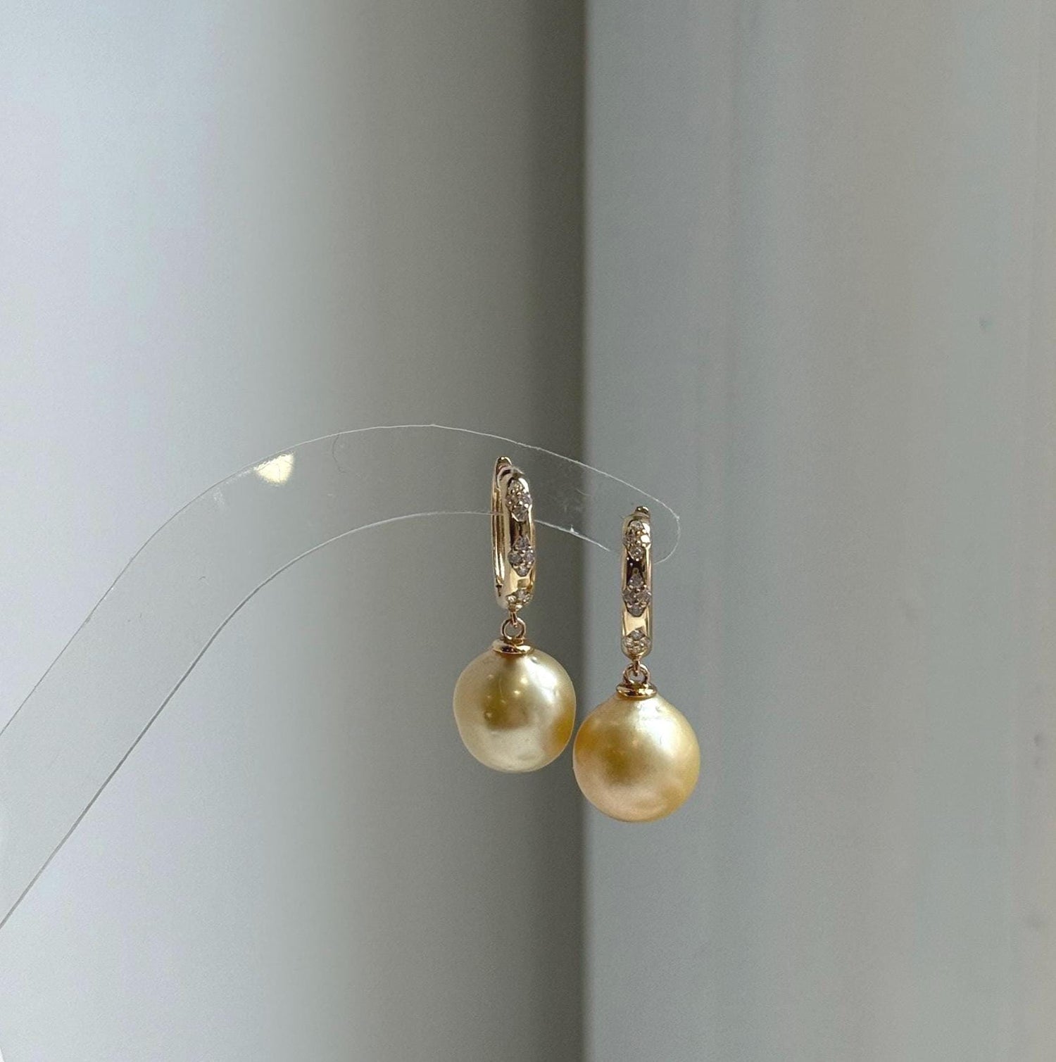 Elly’s 10.5mm Genius South sea light golden ocean Pearls Earrings hoops: Strong luster, 2.6cm high, S925 silver cool earrings. good for her birthday gift