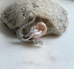 Elly’s Peach Rose iridescent Freshwater baroque Pearl Swan Brooch pendant 2in1: Extreme luster mirrored, to 23.8mm, 3.5x4.5cm, gift for her daily office brooch
