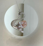 Elly’s Peach Rose iridescent Freshwater baroque Pearl Swan Brooch pendant 2in1: Extreme luster mirrored, to 23.8mm, 3.5x4.5cm, gift for her daily office brooch