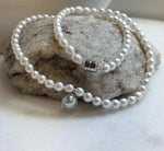 Elly’s Blue silver Akoya ocean Freshwater white pearls necklace: Extreme luster mirrored, 17.4”, s925 silver necklace. gift for her birthday