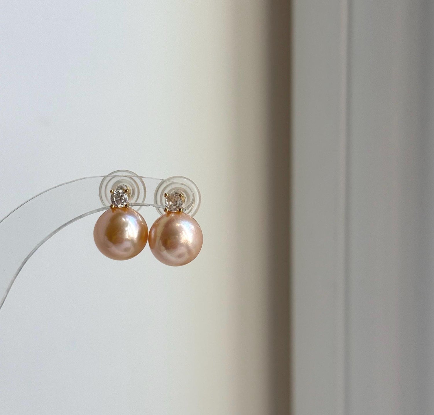 Elly’s 11mm Edison peach Pearls Earrings studs: Extreme luster Mirrored, S925 silver Classic earrings studs with zircon.gift for her anniversary