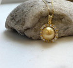 Elly’s 12mm South Sea deep Tea gold Ocean Pearl pendant: Extreme luster mirrored, 2.1cm high, S925 silver pendant chain set. gift for her