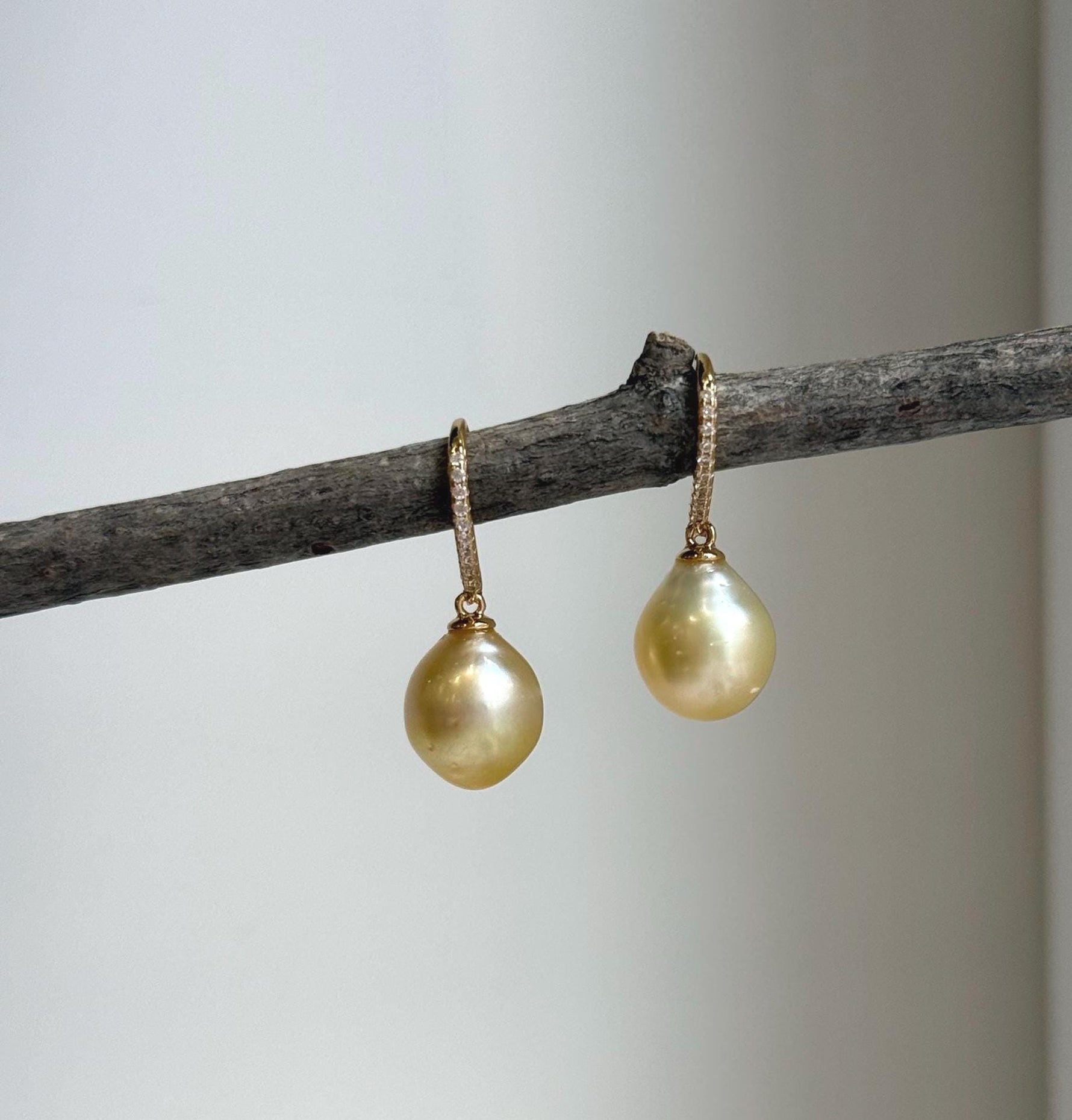 Elly’s 9.9mm South sea ultra golden ocean Pearls Earrings hooks: Extreme luster mirrored, 2.5cm high, S925 silver earrings. gift for her