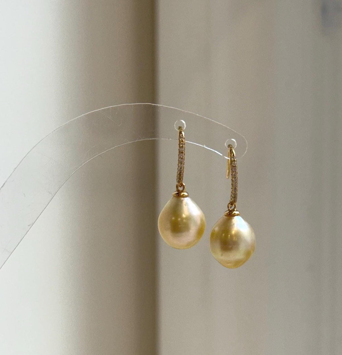 Elly’s 9.9mm South sea ultra golden ocean Pearls Earrings hooks: Extreme luster mirrored, 2.5cm high, S925 silver earrings. gift for her daily office golden earrings