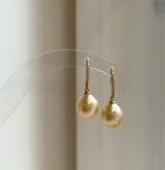 Elly’s 9.9mm South sea ultra golden ocean Pearls Earrings hooks: Extreme luster mirrored, 2.5cm high, S925 silver earrings. gift for her daily office golden earrings