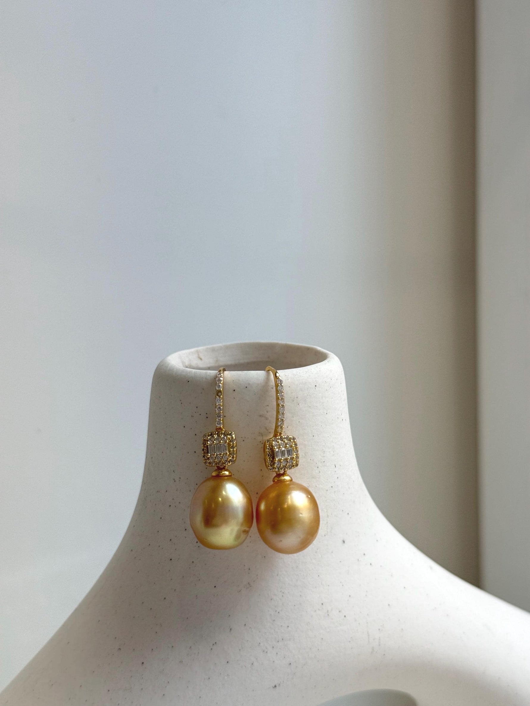 Elly’s 11.3mm South sea deep golden ocean Pearls Earrings hooks: Extreme luster mirrored, 3.3cm high, S925 silver earrings. gift for her birthday high quality golden pearl earrings