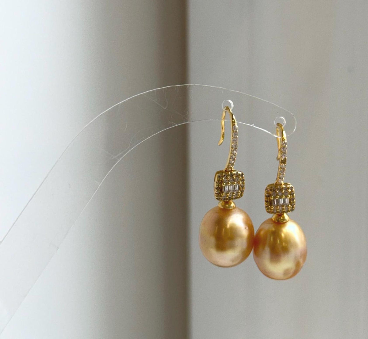 Elly’s 11.3mm South sea deep golden ocean Pearls Earrings hooks: Extreme luster mirrored, 3.3cm high, S925 silver earrings. gift for her birthday high quality golden pearl earrings