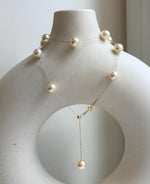 Elly’s Au750 18K Gold 14pcs, extreme luster Mirrored, Akoya Golden Ocean Pearls  vintage Satellite Necklace, 7.5-8mm, 17.7”. gift for her high quality pearls 18k real gold necklace