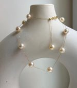 Elly’s Au750 18K Gold 14pcs, extreme luster Mirrored, Akoya Golden Ocean Pearls  vintage Satellite Necklace, 7.5-8mm, 17.7”. gift for her high quality pearls 18k real gold necklace