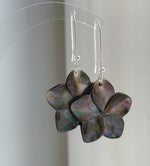 Natural Black Metallic Iridescent ocean Shell S925 silver vintage cool floral earring hooks. 3x5cm high