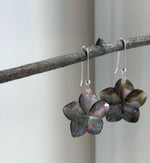 Natural Black Metallic Iridescent ocean Shell S925 silver vintage cool floral earring hooks. 3x5cm high