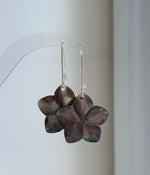 Natural Black Metallic Iridescent ocean Shell S925 silver vintage cool floral earring hooks. 3x5cm high